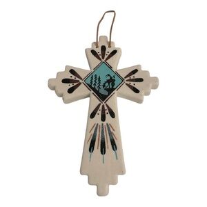 Western Navajo Indian Sand Painted Cross 9.5" - End of Trail